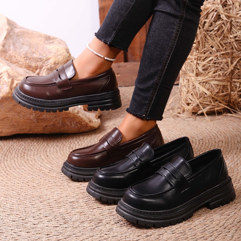 Leather Work Flats Women - Women's Brown Leather Loafers with Chunky