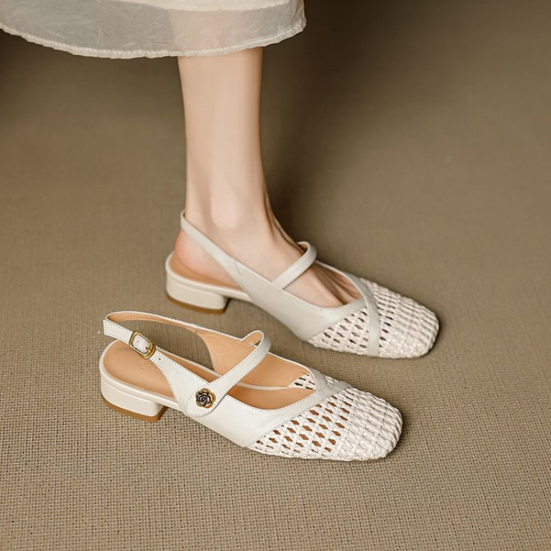 Leather Work Flats Women - Women's Closed Toe Sandals Woven Hollow