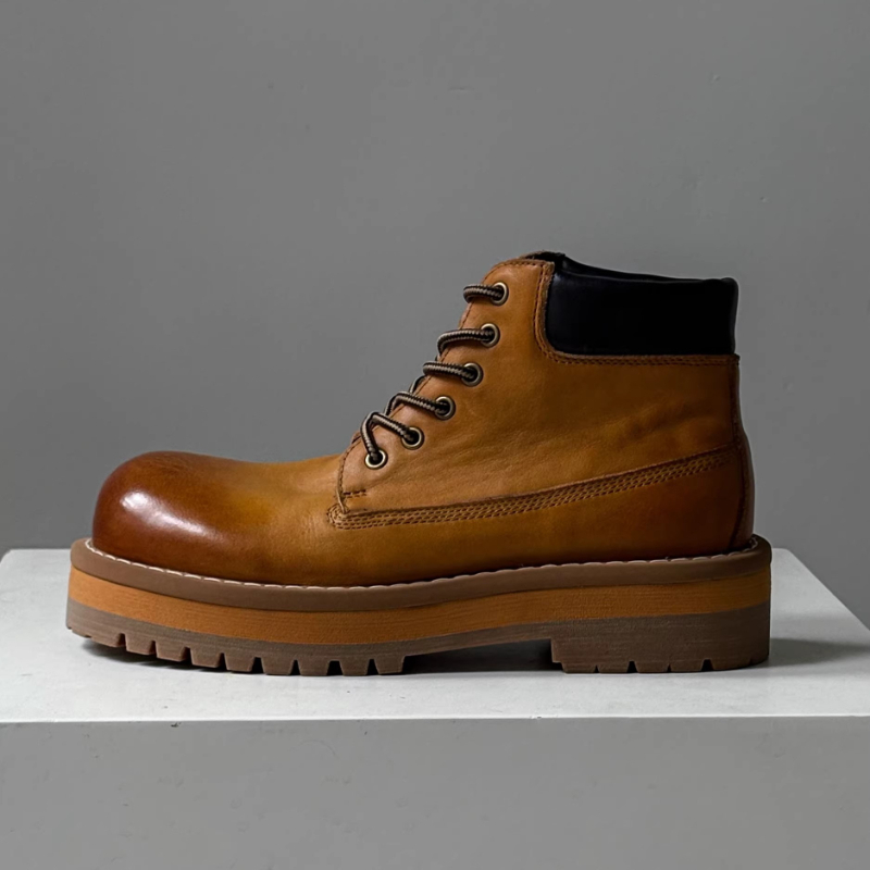 Leather Work Boots - British Style Men Ankle Boots Brown