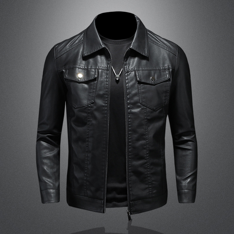 Leather Work Jacket Mens - Men's Lapel Leather Jacket Autumn Oversized