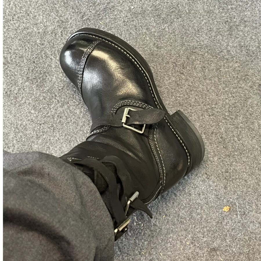 Leather Work Boots - Vintage Distressed Black Leather Men's Boots