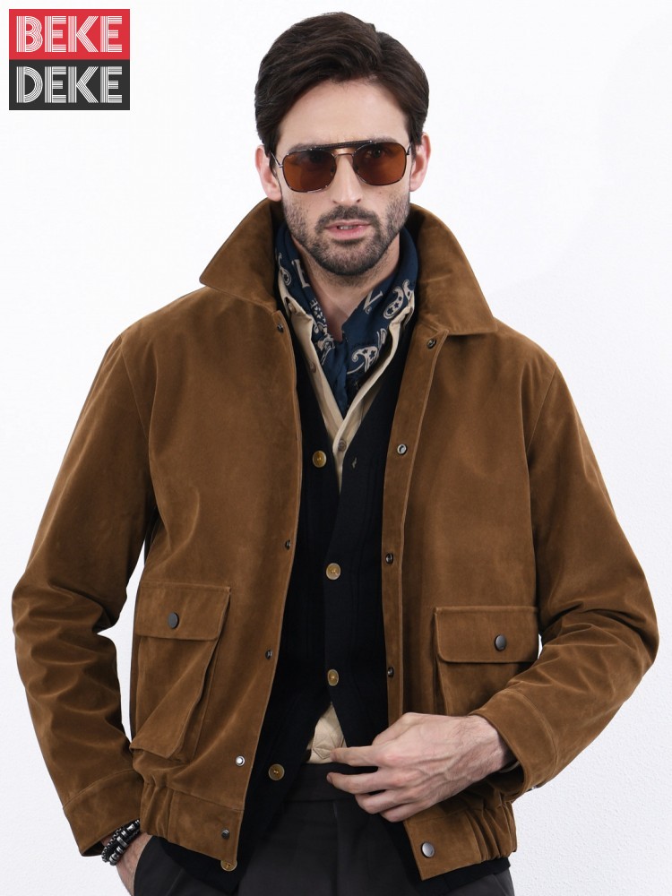 Leather Work Jacket Mens - American Style Vintage Mens Single Breasted