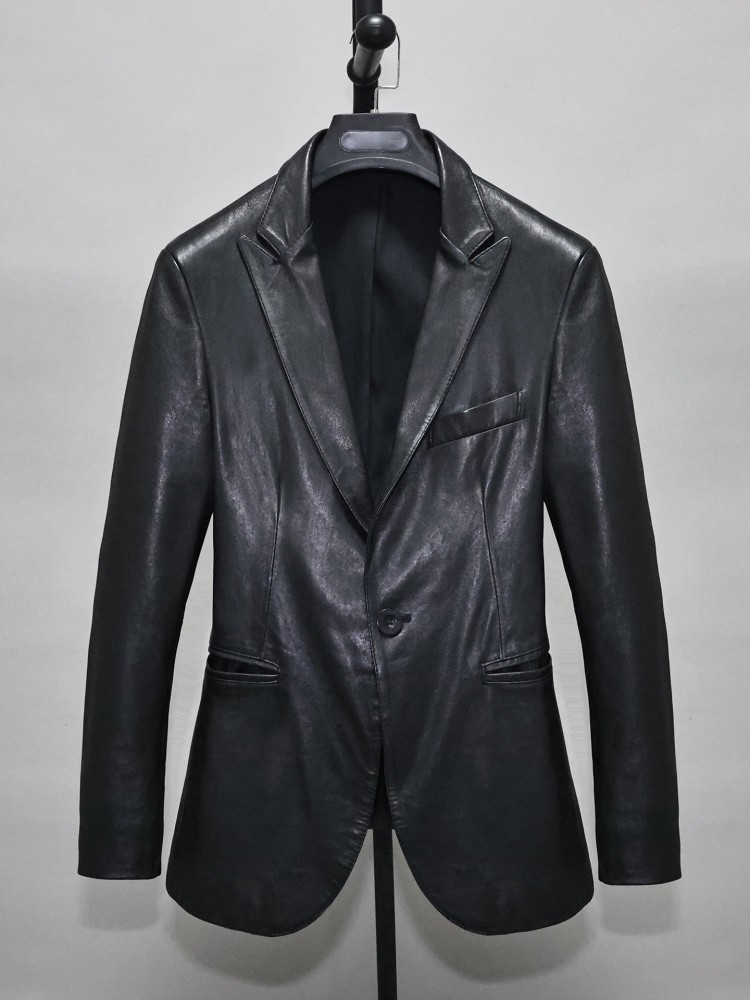 Slim Fit Solid Color Men Offic - Leather Work Jacket Mens recension och pris