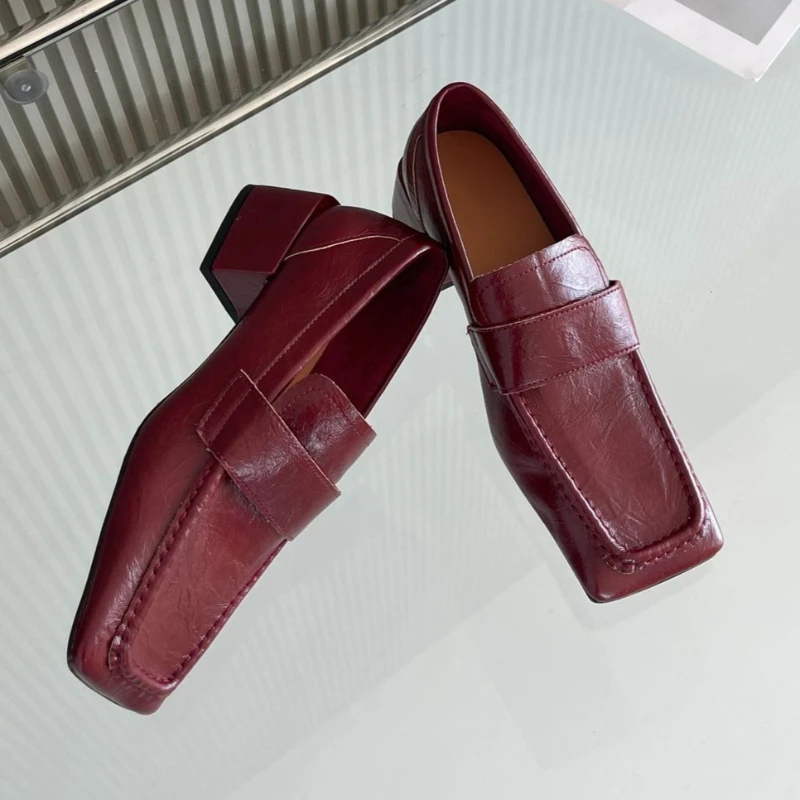 Women Square Toe Chunky Heel D - Leather Work Flats Women recension och pris