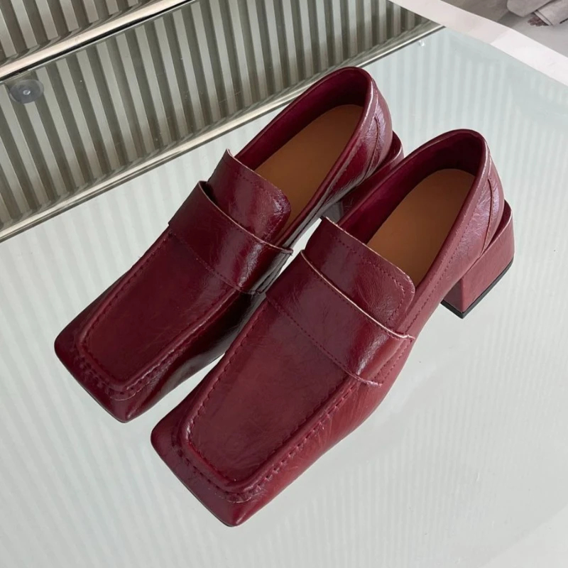 Women Square Toe Chunky Heel D - Leather Work Flats Women recension och pris