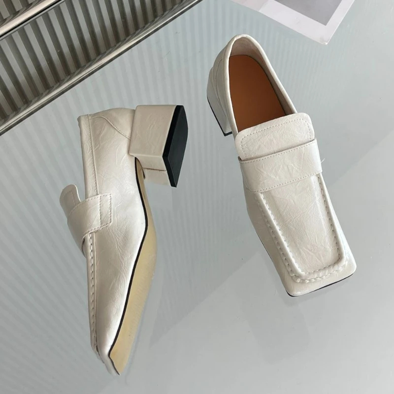 Women Square Toe Chunky Heel D - Leather Work Flats Women recension och pris