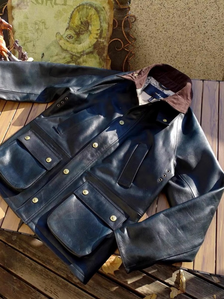 Mens Genuine Cow Leather Jacke - Leather Work Jacket Mens recension och pris