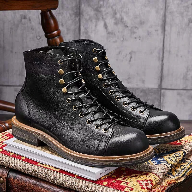 Handmade British Big Size Men  - Leather Work Boots recension och pris