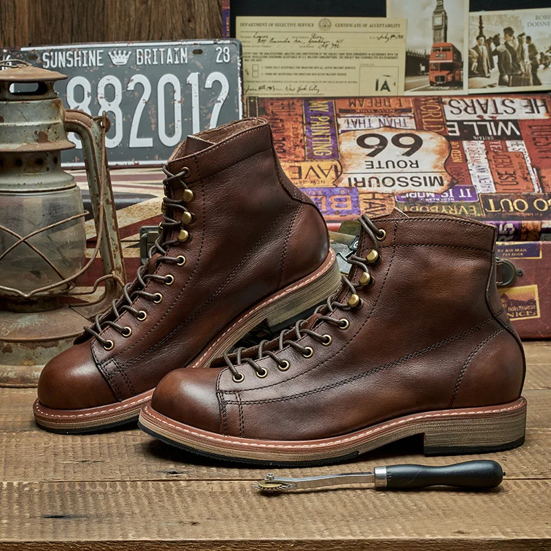 Handmade British Big Size Men  - Leather Work Boots recension och pris