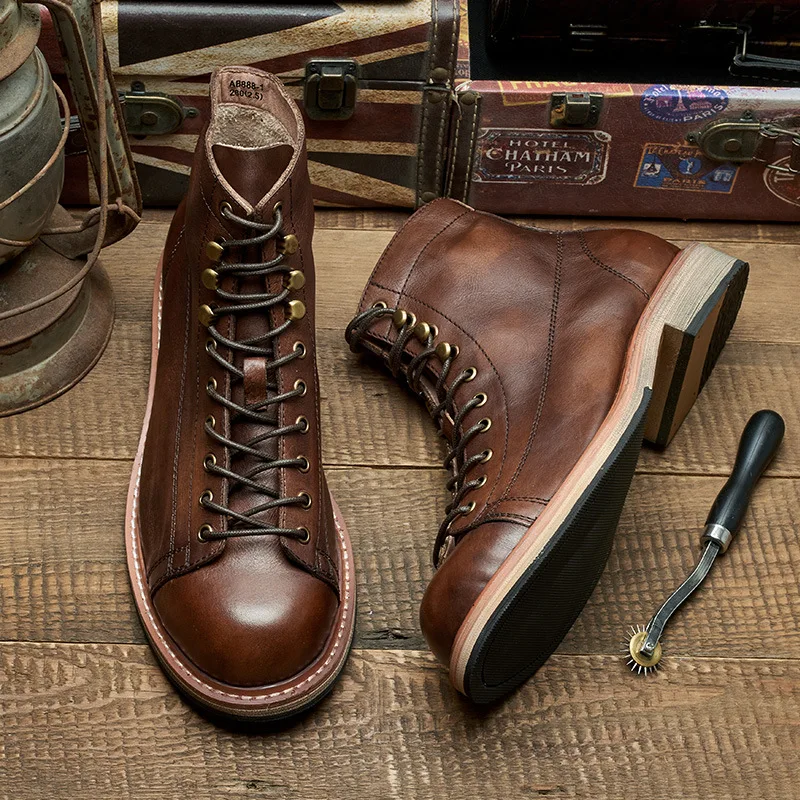 Handmade British Big Size Men  - Leather Work Boots recension och pris
