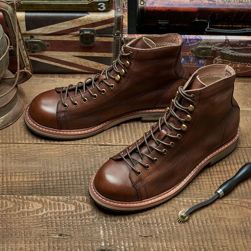 Handmade British Big Size Men  - Leather Work Boots recension och pris