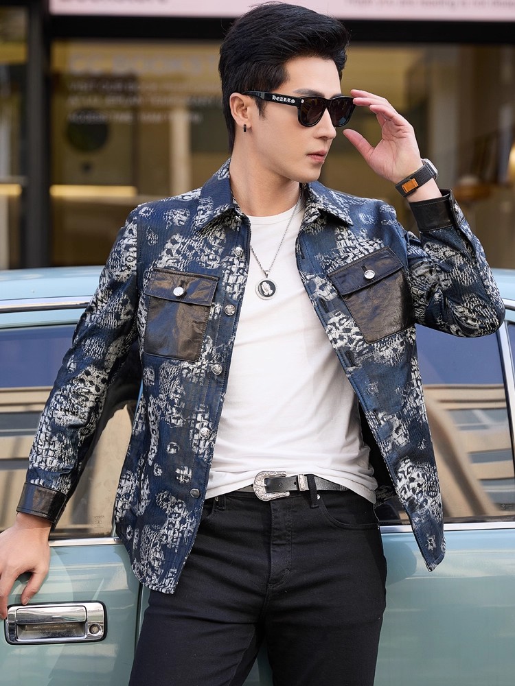 Luxury New Fashion Floral Prin - Leather Work Jacket Mens recension och pris
