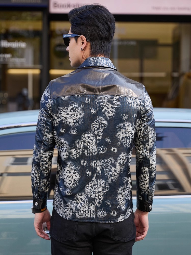 Luxury New Fashion Floral Prin - Leather Work Jacket Mens recension och pris