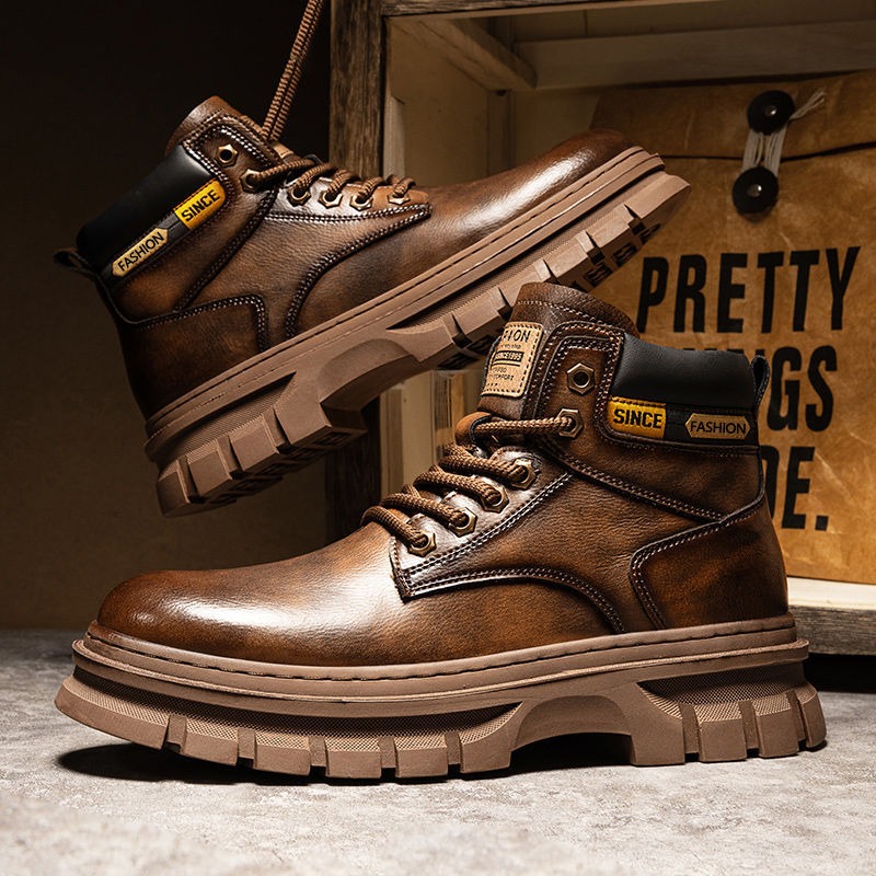 Vintage Men Platform Ankle Boo - Leather Work Boots recension och pris
