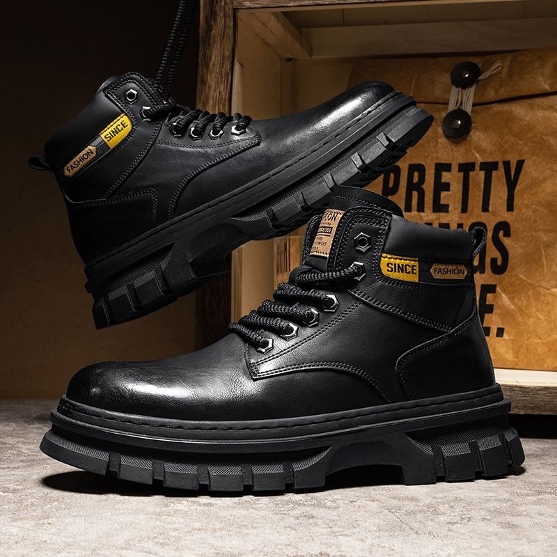 Vintage Men Platform Ankle Boo - Leather Work Boots recension och pris