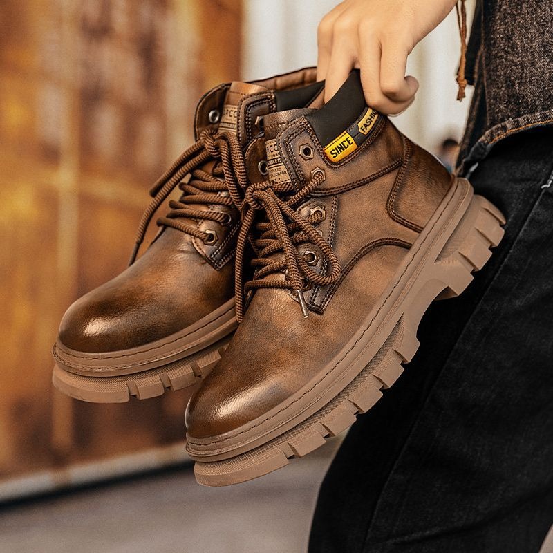 Vintage Men Platform Ankle Boo - Leather Work Boots recension och pris