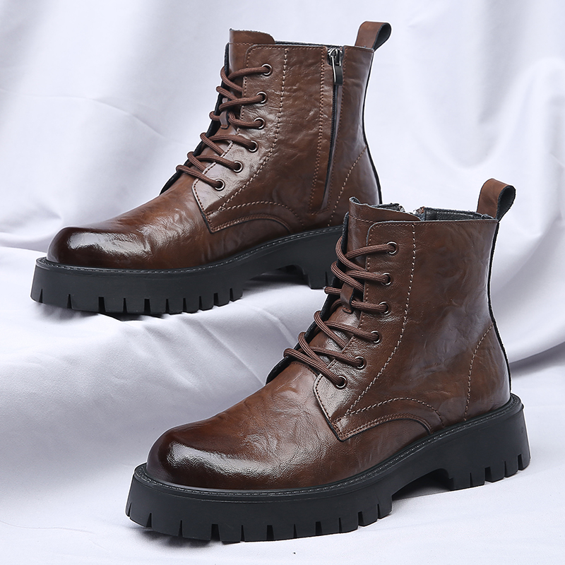 Men Side Zipper High Top Boots - Leather Work Boots recension och pris