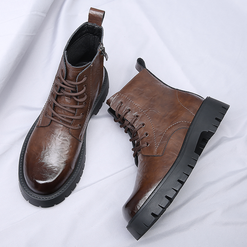 Men Side Zipper High Top Boots - Leather Work Boots recension och pris