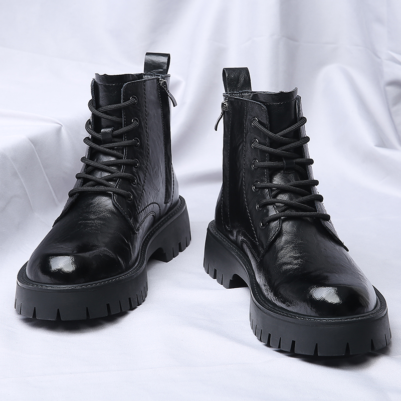 Men Side Zipper High Top Boots - Leather Work Boots recension och pris