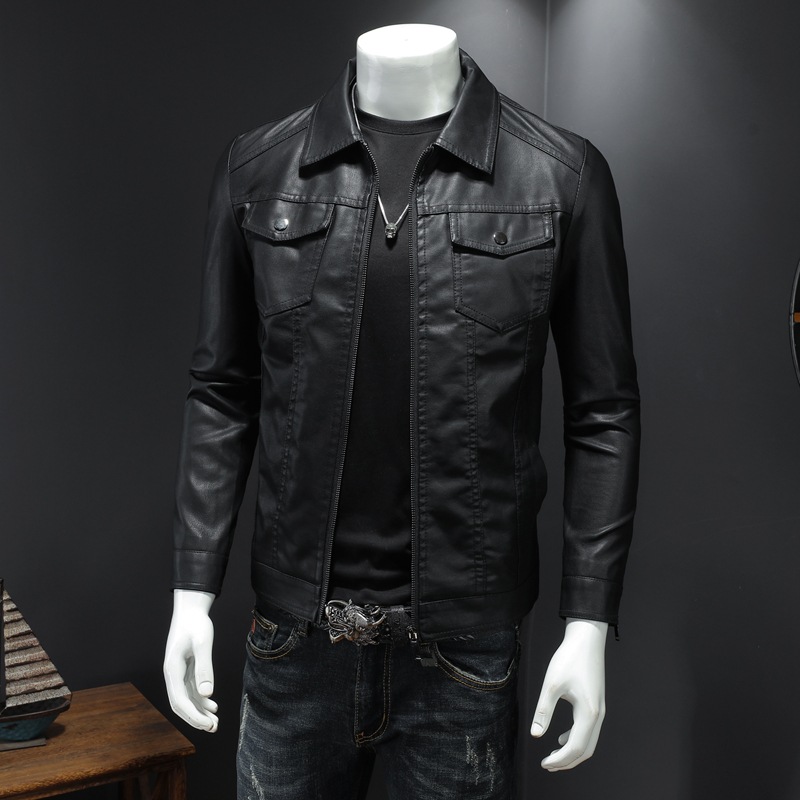 Men's Lapel Leather Jacket Aut - Leather Work Jacket Mens recension och pris