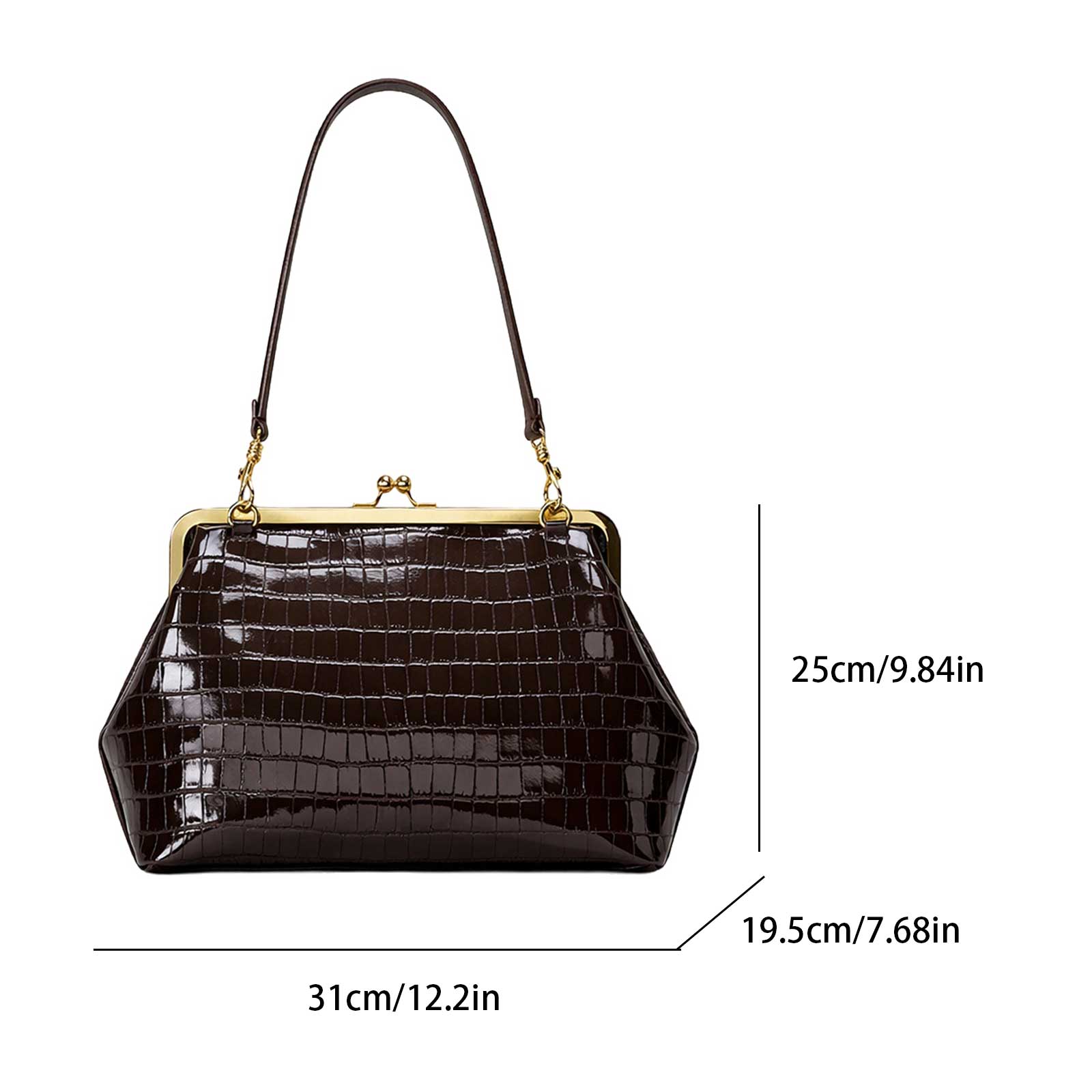 PU Leather Kiss Lock Bag with  - Leather Work Handbags For Women recension och pris