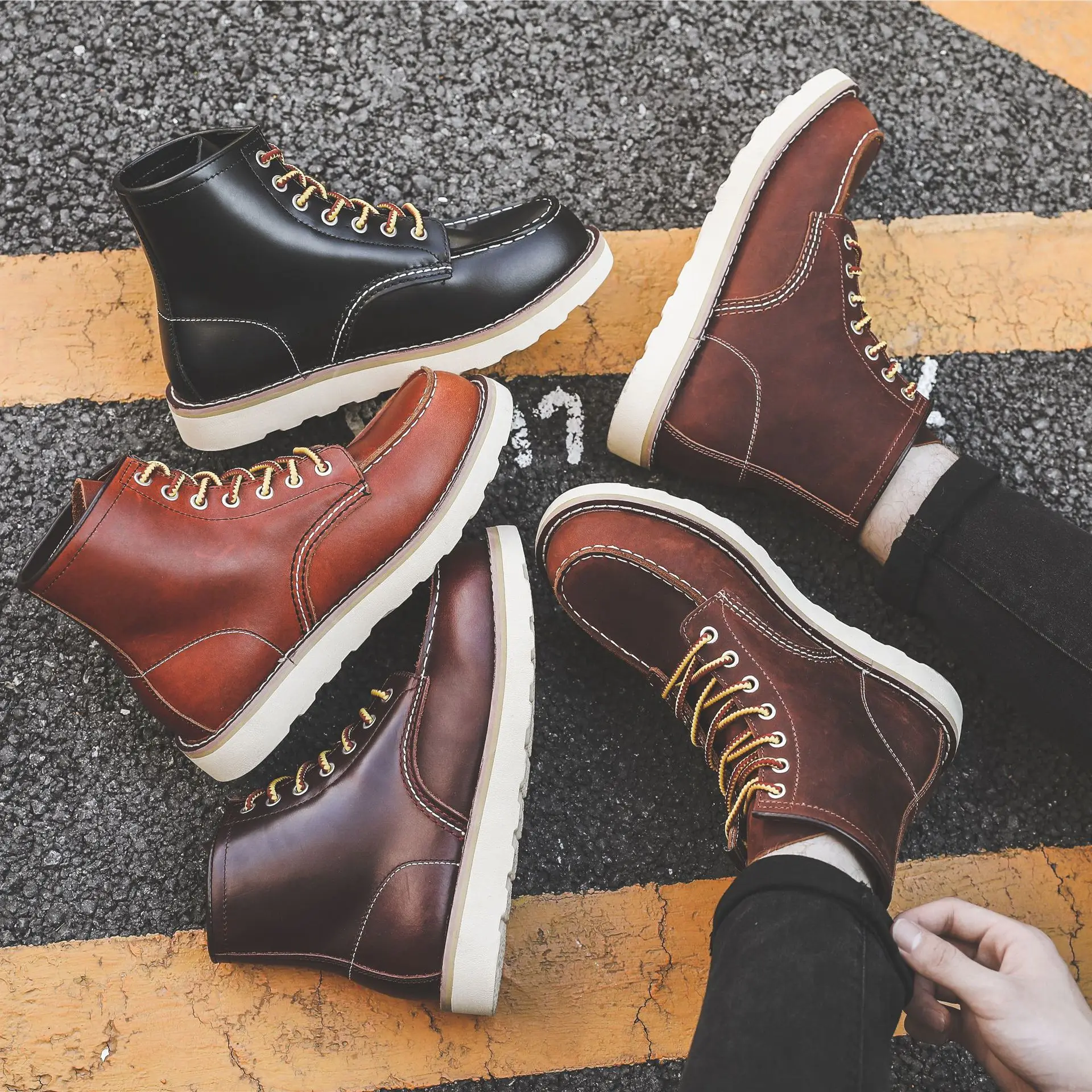 Men Spring Winter Casual Shoes - Leather Work Boots recension och pris
