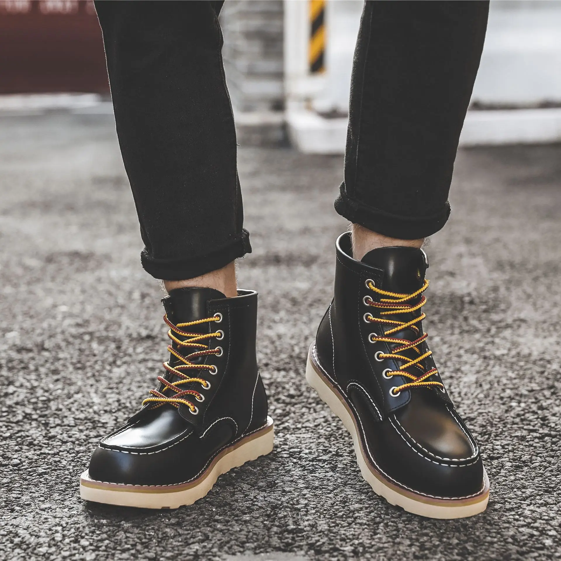 Men Spring Winter Casual Shoes - Leather Work Boots recension och pris