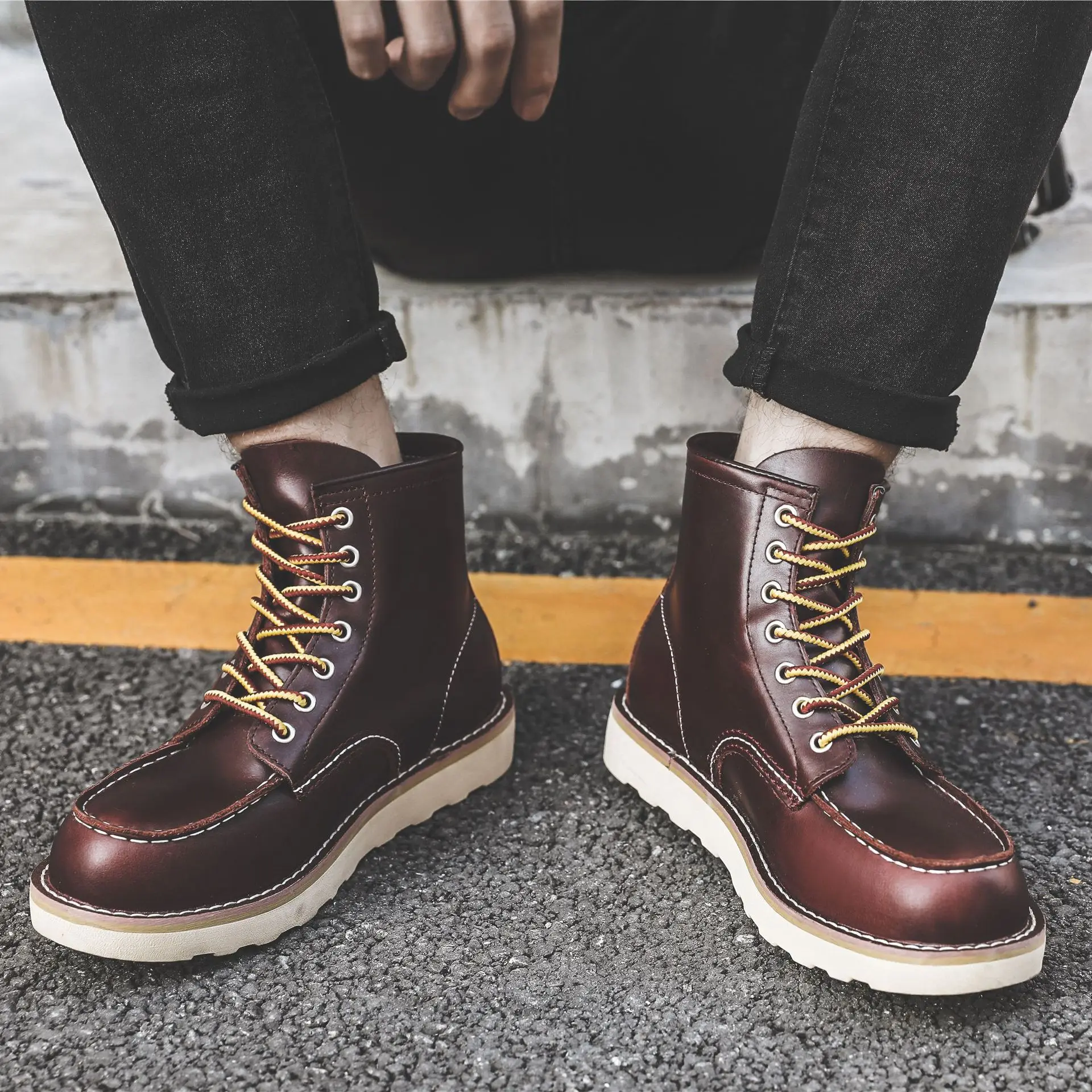 Men Spring Winter Casual Shoes - Leather Work Boots recension och pris