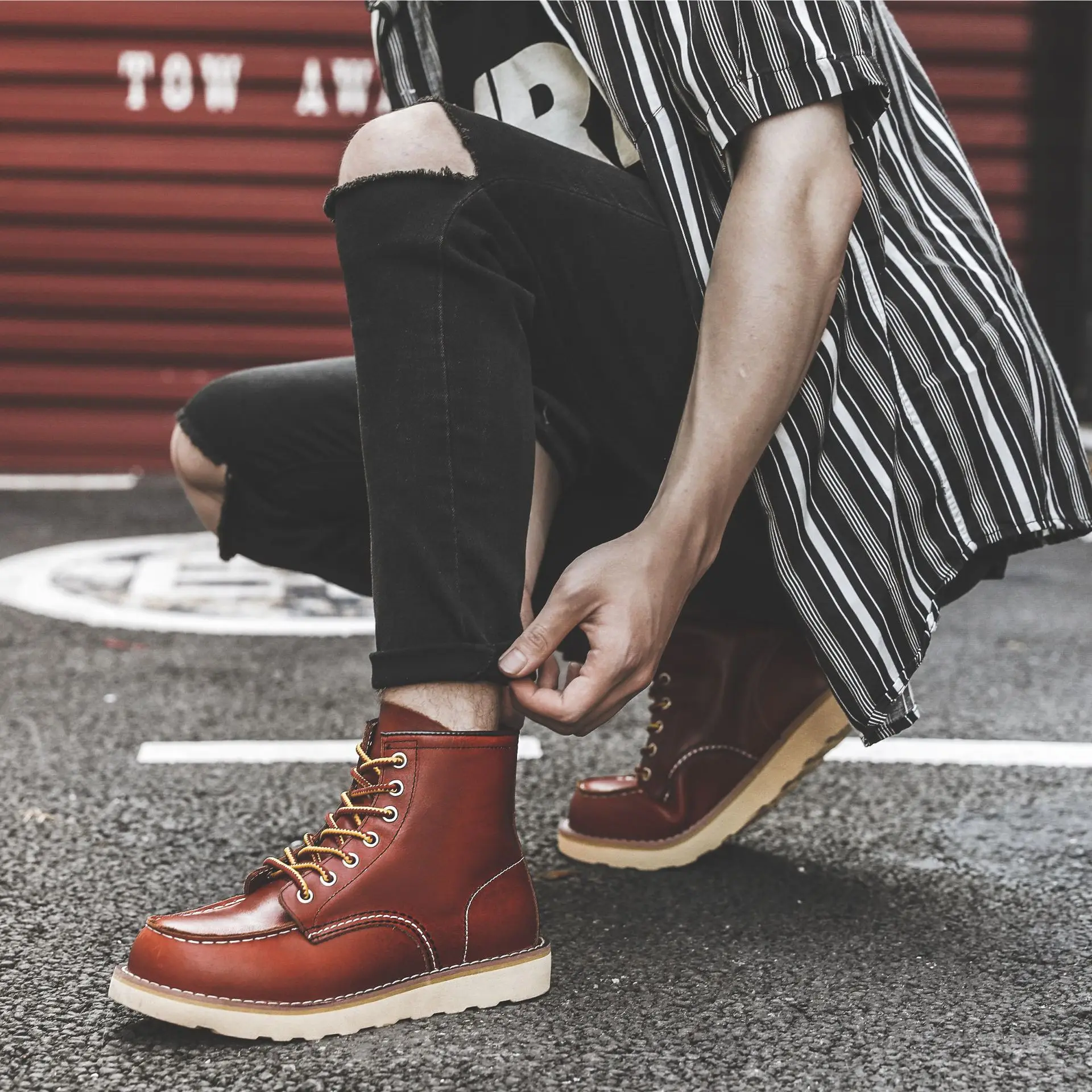 Men Spring Winter Casual Shoes - Leather Work Boots recension och pris