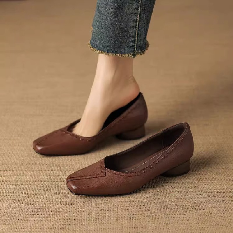 Elegant Square Toe Chunky Heel - Leather Work Outfit recension och pris