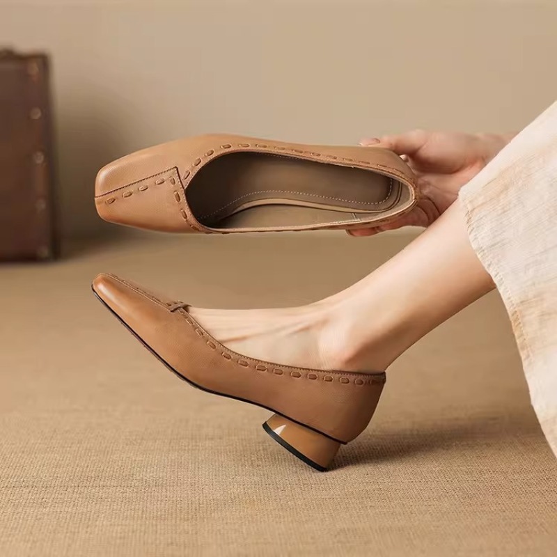 Elegant Square Toe Chunky Heel - Leather Work Outfit recension och pris