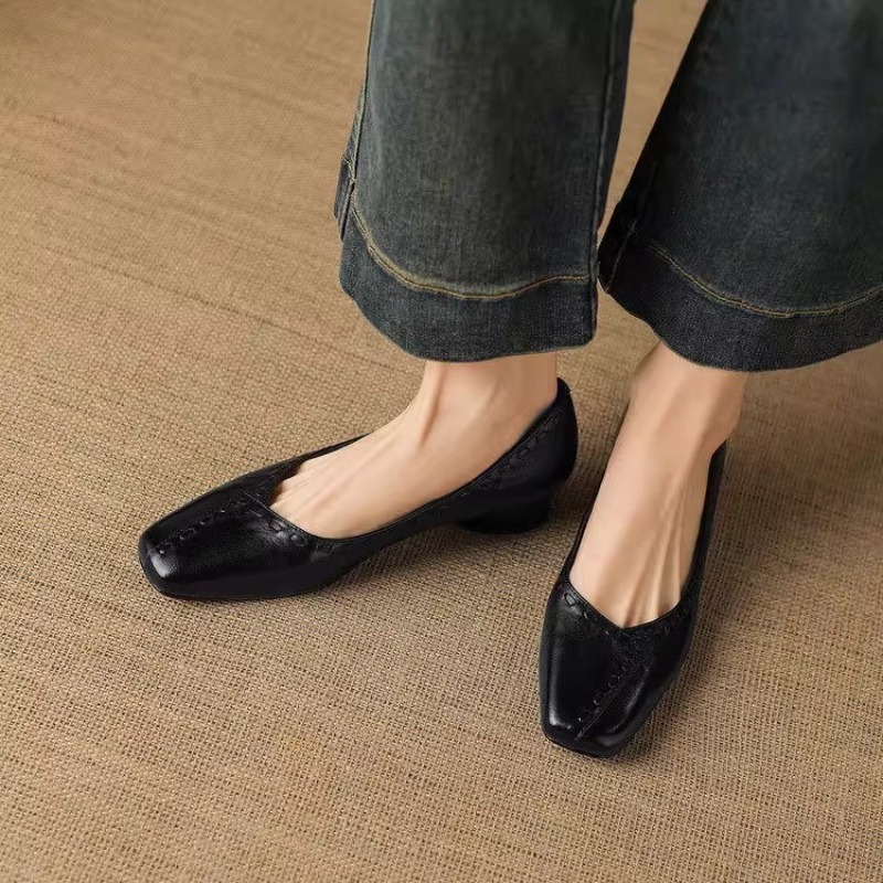 Elegant Square Toe Chunky Heel - Leather Work Outfit recension och pris