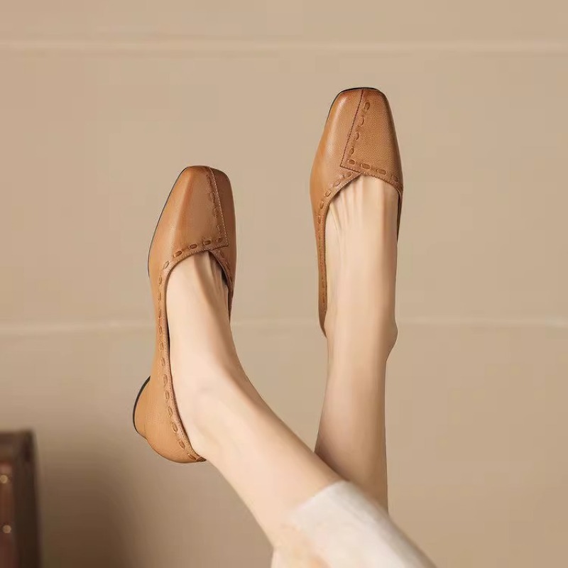 Elegant Square Toe Chunky Heel - Leather Work Outfit recension och pris