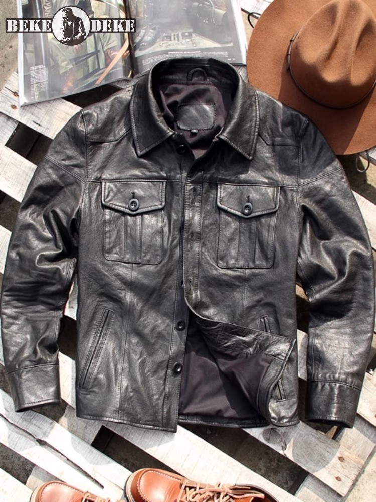 Punk Mens Genuine Leather Jack - Leather Work Jacket Mens recension och pris
