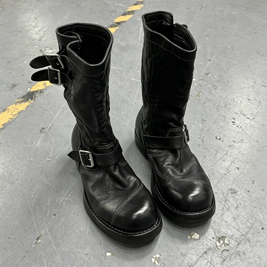 Vintage Distressed Black Leath - Leather Work Boots recension och pris