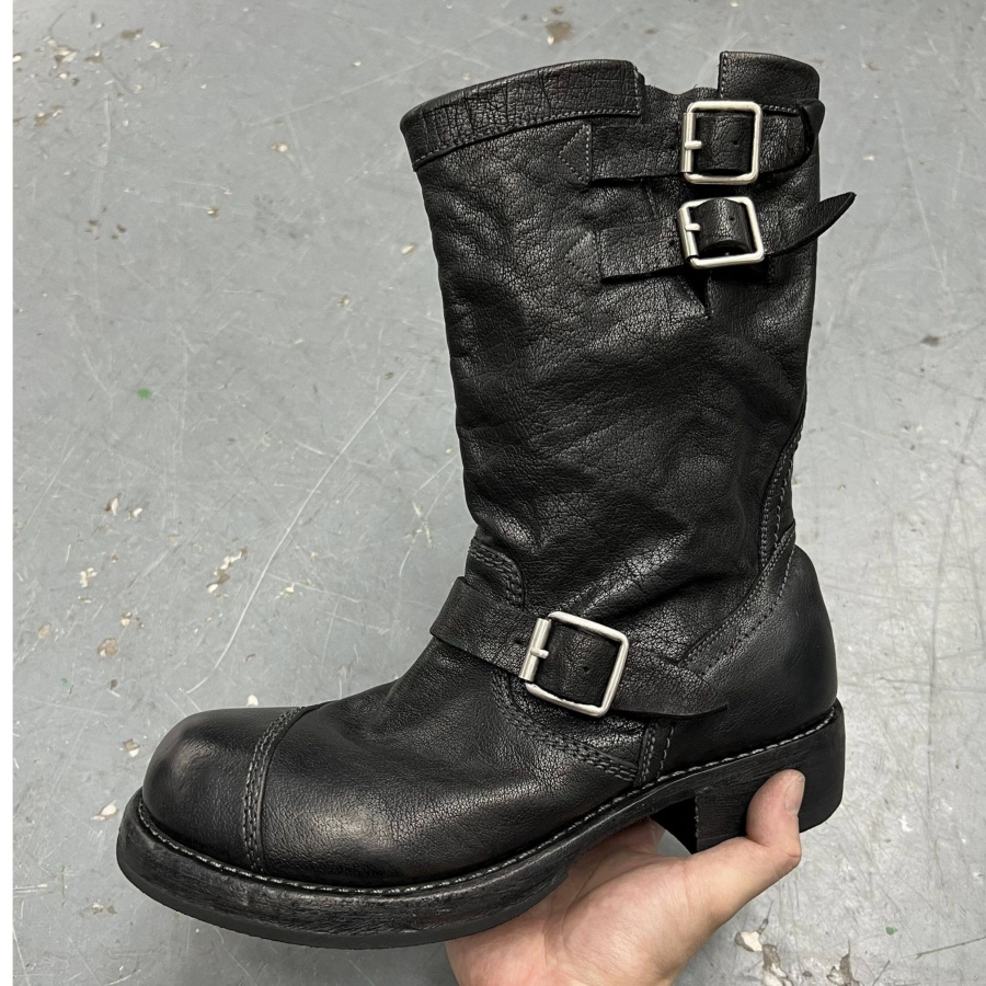 Vintage Distressed Black Leath - Leather Work Boots recension och pris