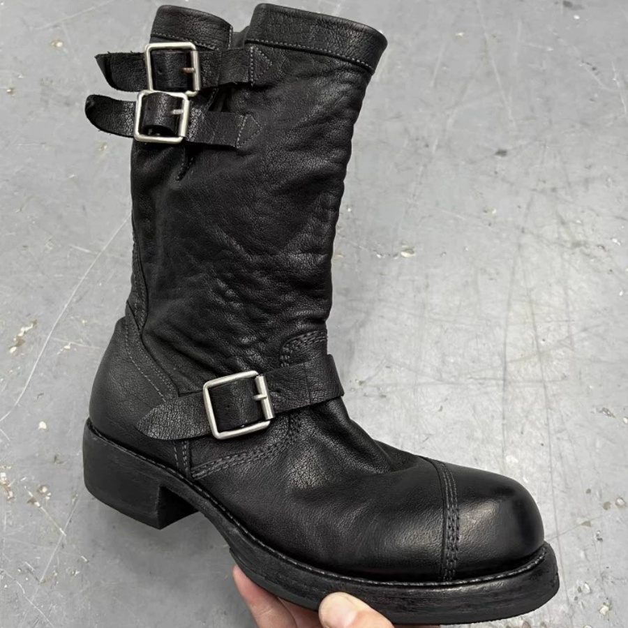 Vintage Distressed Black Leath - Leather Work Boots recension och pris