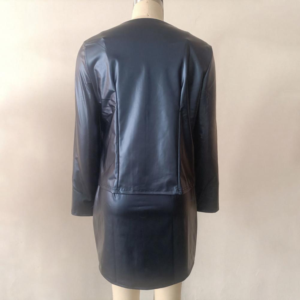 Women Faux Leather Skirt Suit  - Leather Work Outfit recension och pris