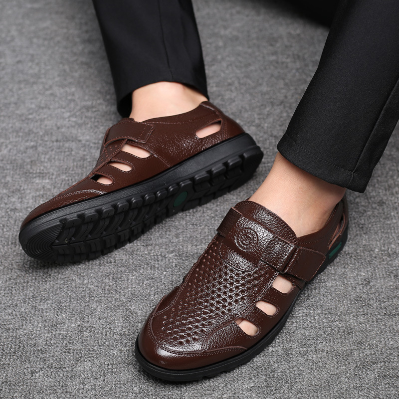 Men's Leather Sandals Hollow O - Leather Work Outfit recension och pris