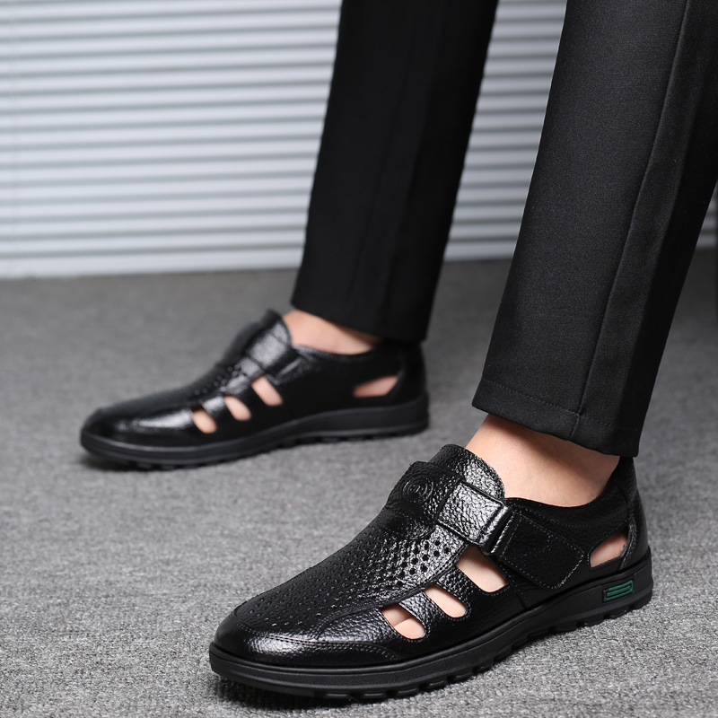 Men's Leather Sandals Hollow O - Leather Work Outfit recension och pris