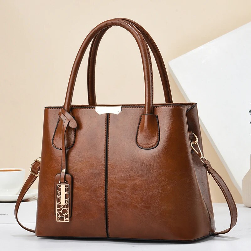 Retro Solid Color Handbags For - Leather Work Handbags For Women recension och pris
